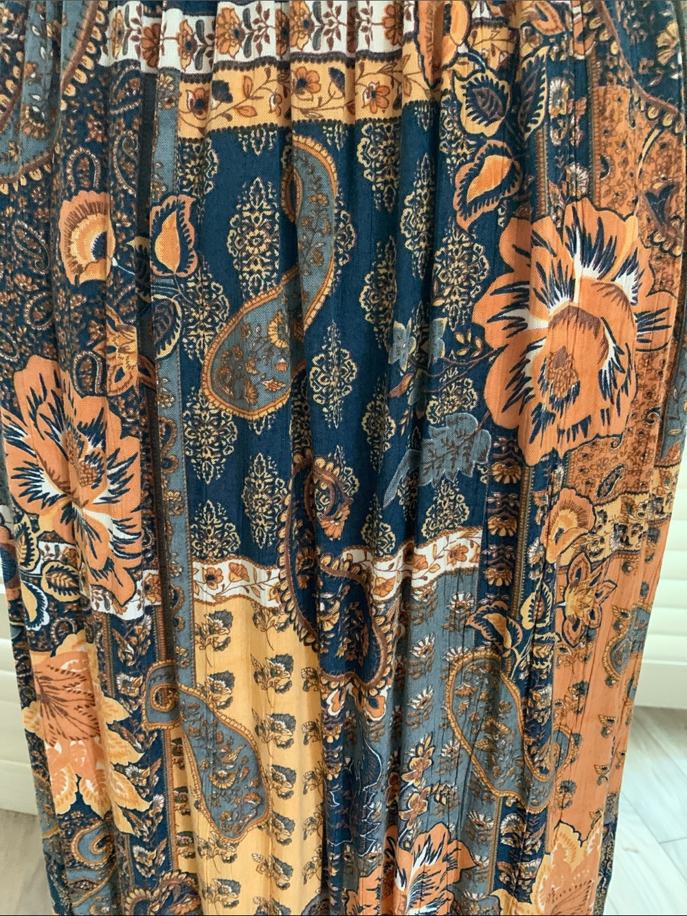 Angie Bohemian Floral Maxi Dress in blue and orange hues. - Picture 4 of 5